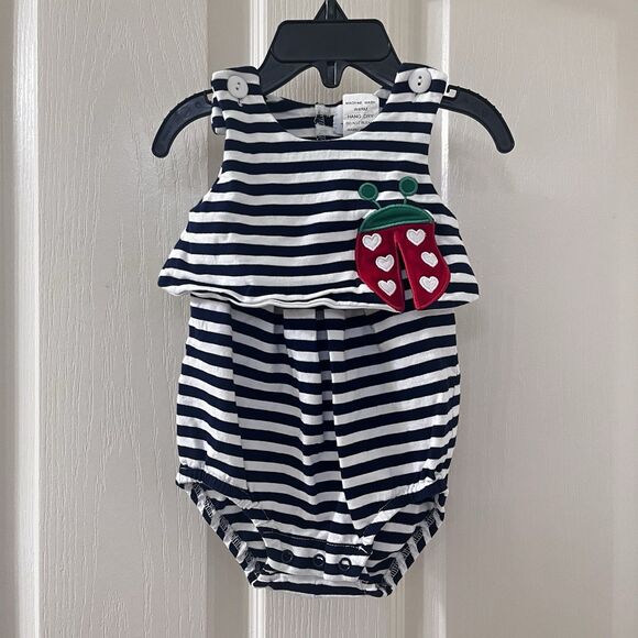 Florence Eiseman Black Striped Ladybug Romper Girls Size 6 Months - Picture 1 of 10